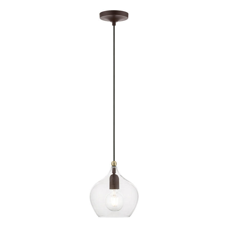 Livex Lighting 49088-07 One Light Pendant, Bronze w/Antique Brass
