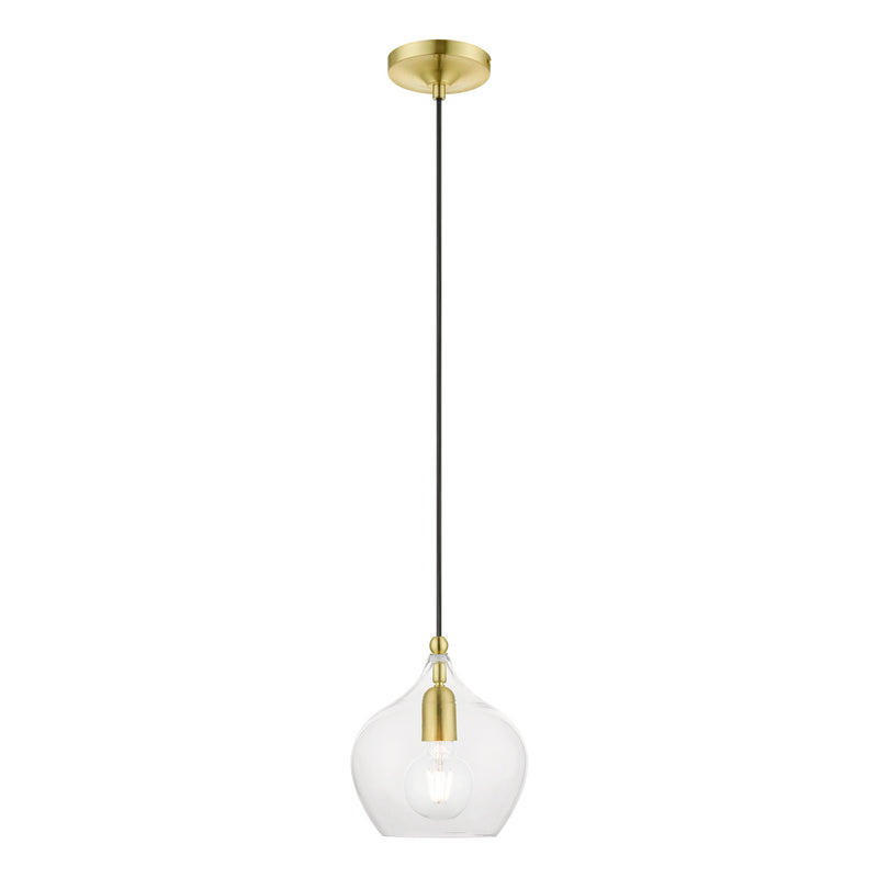 Livex Lighting 49088-12 One Light Pendant, Satin Brass w/Polished Brass
