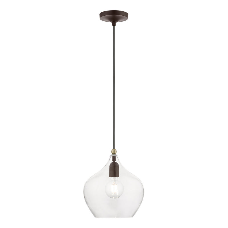 Livex Lighting 49093-07 One Light Pendant, Bronze w/Antique Brass