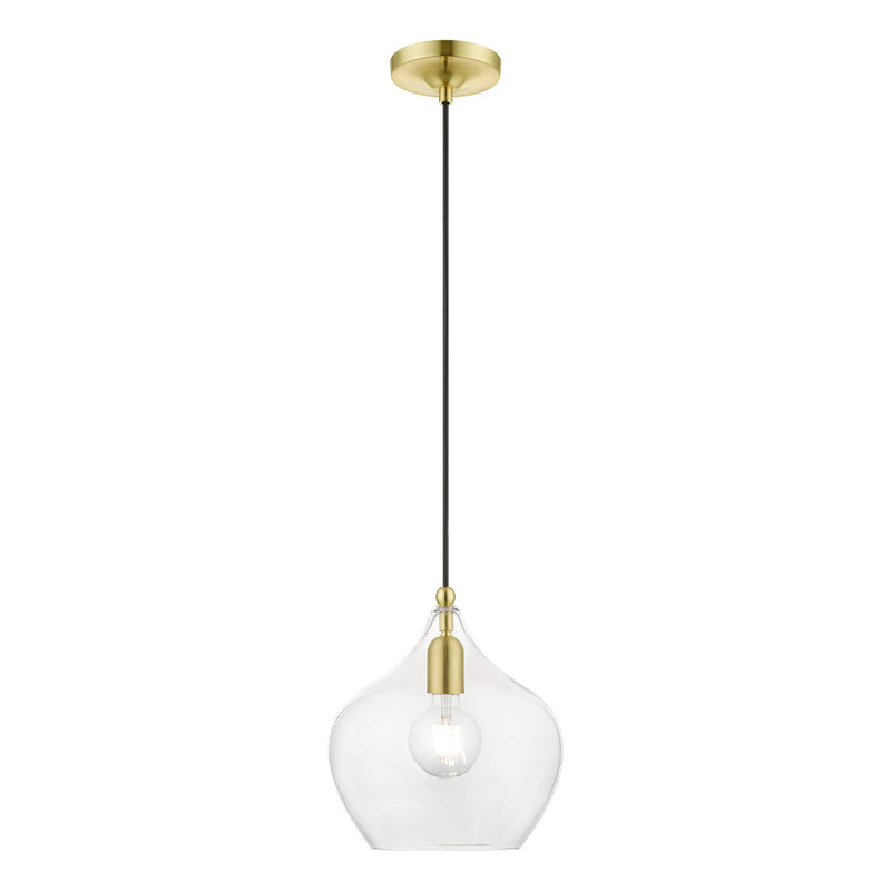 Livex Lighting 49093-12 One Light Pendant, Satin Brass w/Polished Brass