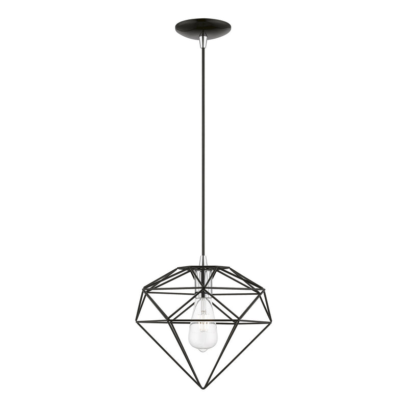 Livex Lighting 49152-68 One Light Pendant, Shiny Black w/Polished Chrome