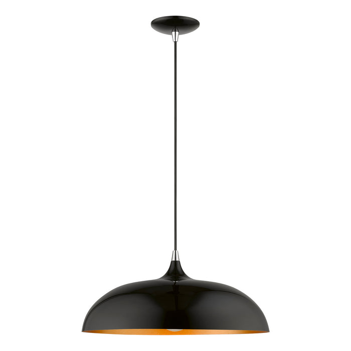 Livex Lighting 49233-68 One Light Pendant, Shiny Black w/Polished Chrome