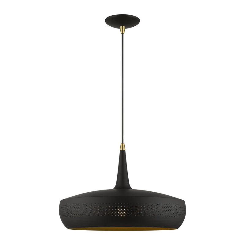 Livex Lighting 49353-04 One Light Pendant, Black w/Antique Brass