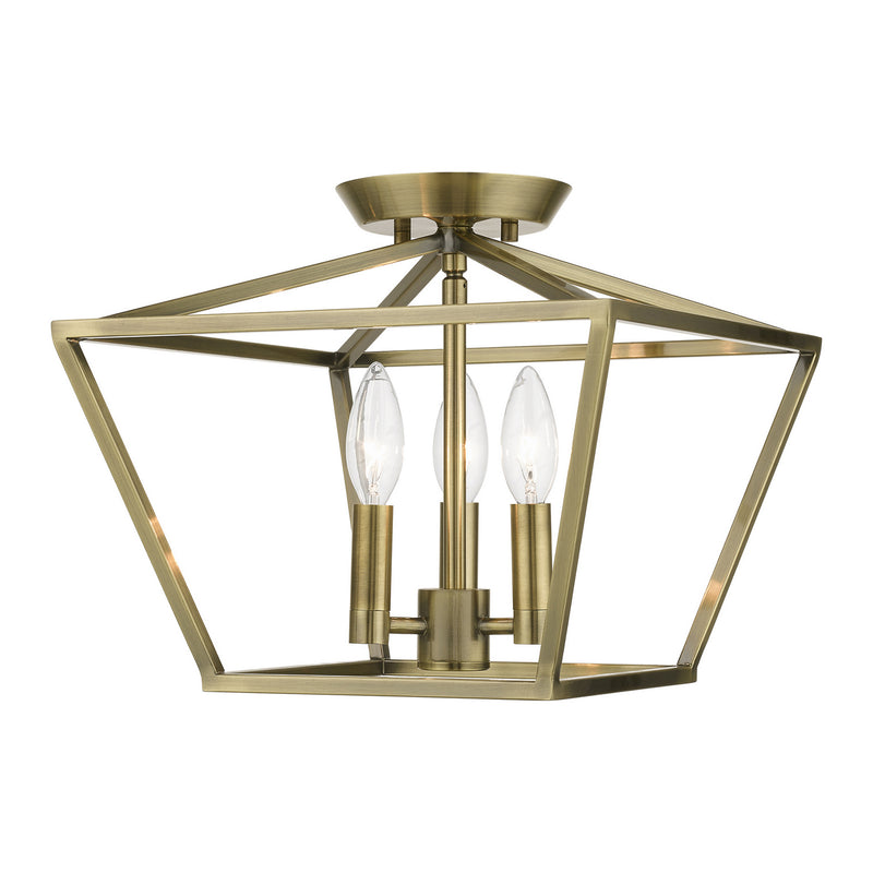 Livex Lighting 49430-01 Three Light Semi-Flush Mount, Antique Brass
