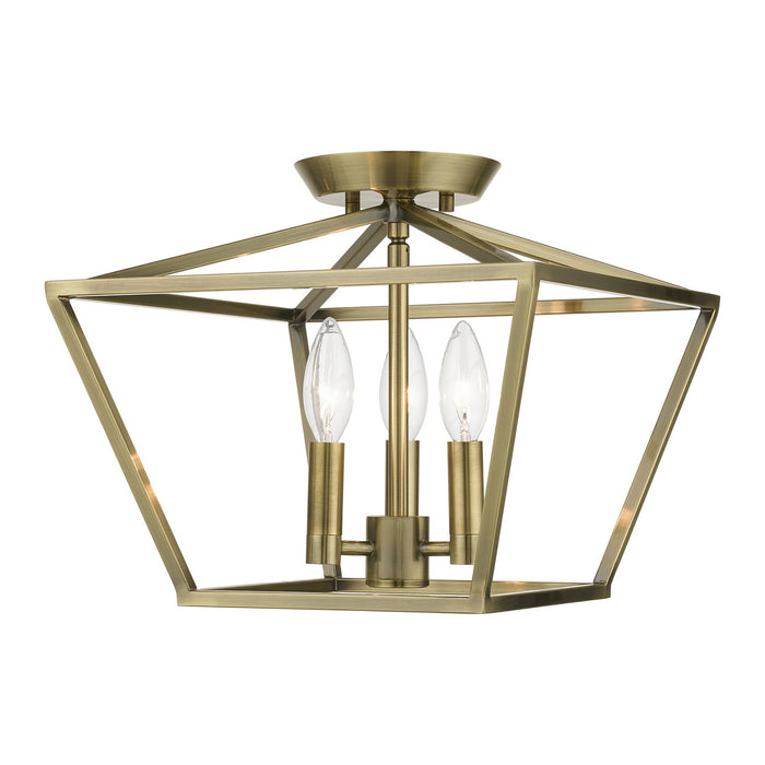 Livex Lighting 49430-01 Three Light Semi-Flush Mount, Antique Brass