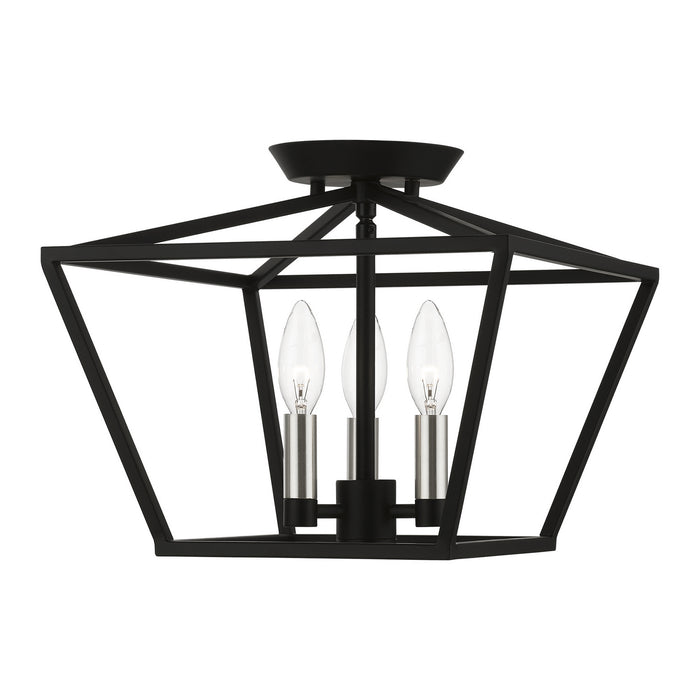 Livex Lighting 49430-04 Three Light Semi-Flush Mount, Black w/Brushed Nickel