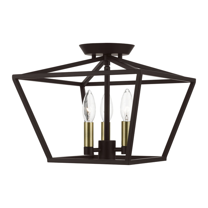 Livex Lighting 49430-07 Three Light Semi-Flush Mount, Bronze w/Antique Brass