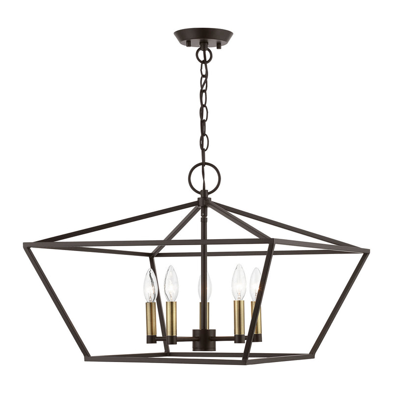 Livex Lighting 49435-07 Five Light Chandelier, Bronze w/Antique Brass