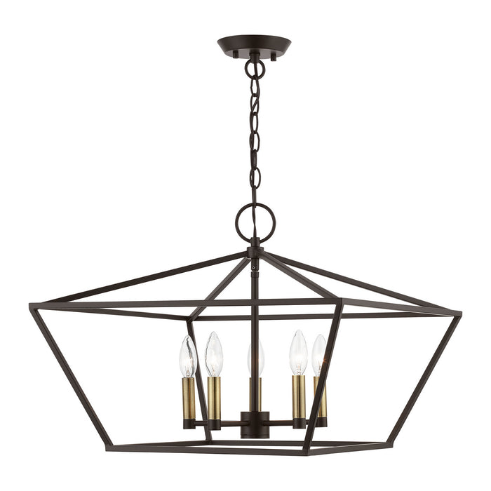 Livex Lighting 49435-07 Five Light Chandelier, Bronze w/Antique Brass