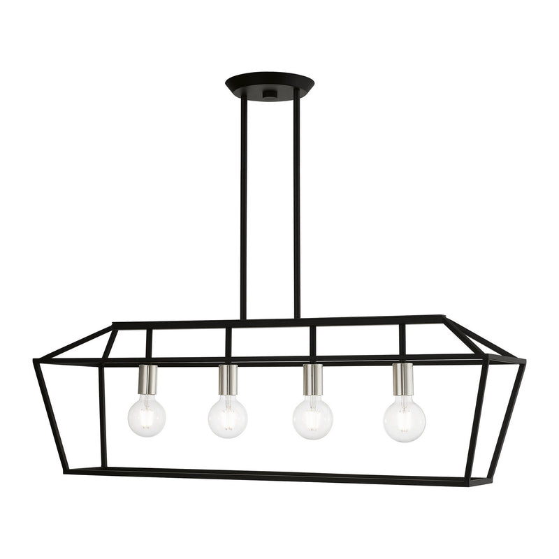 Livex Lighting 49437-04 Four Light Linear Chandelier, Black w/Brushed Nickel