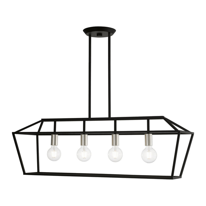 Livex Lighting 49437-04 Four Light Linear Chandelier, Black w/Brushed Nickel