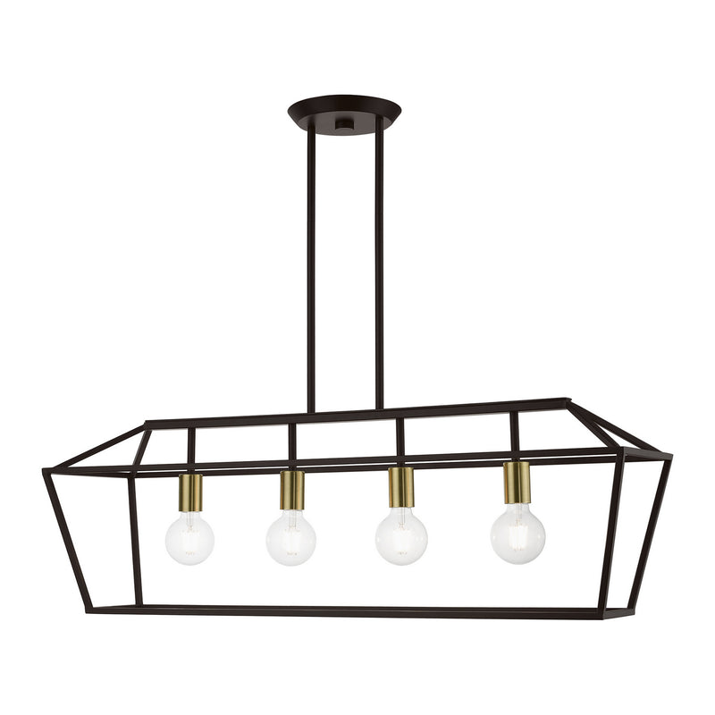 Livex Lighting 49437-07 Four Light Linear Chandelier, Bronze w/Antique Brass