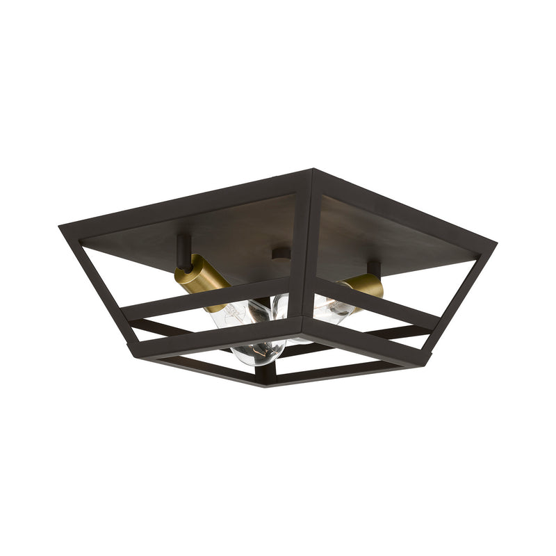 Livex Lighting 49560-07 Two Light Flush Mount, Bronze w/Antique Brass