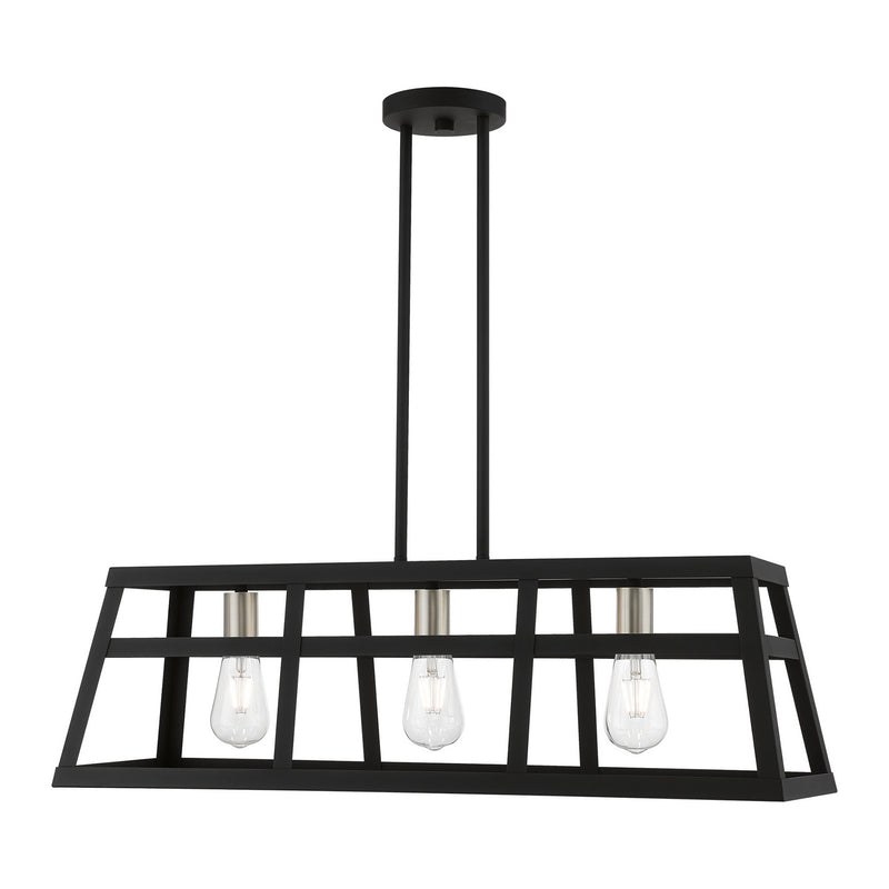 Livex Lighting 49563-04 Three Light Linear Chandelier, Black w/Brushed Nickel