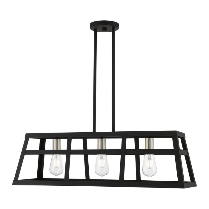 Livex Lighting 49563-04 Three Light Linear Chandelier, Black w/Brushed Nickel