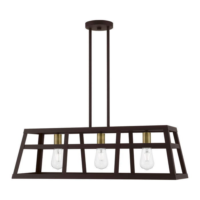 Livex Lighting 49563-07 Three Light Linear Chandelier, Bronze w/Antique Brass