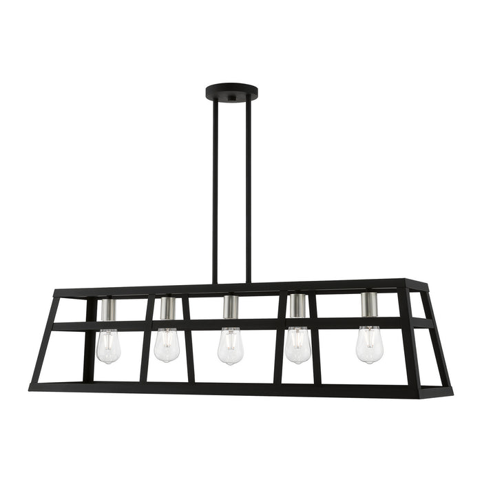 Livex Lighting 49565-04 Five Light Linear Chandelier, Black w/Brushed Nickel