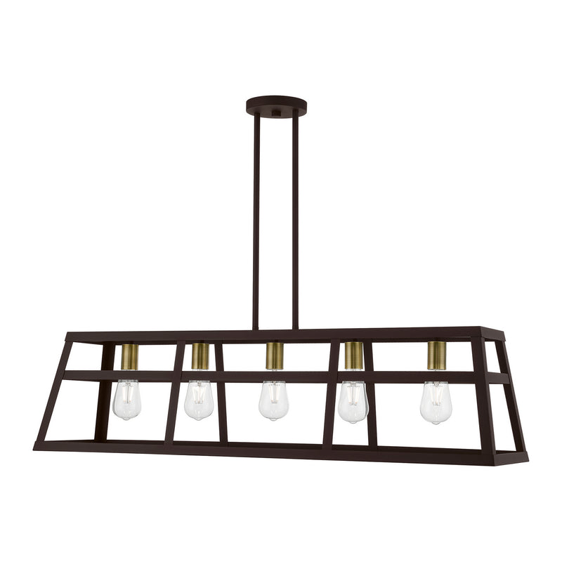 Livex Lighting 49565-07 Five Light Linear Chandelier, Bronze w/Antique Brass