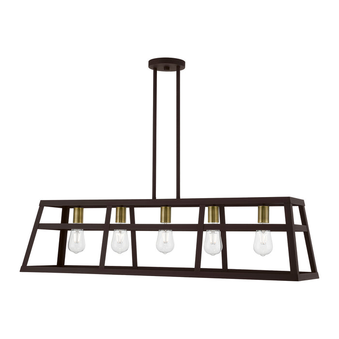 Livex Lighting 49565-07 Five Light Linear Chandelier, Bronze w/Antique Brass