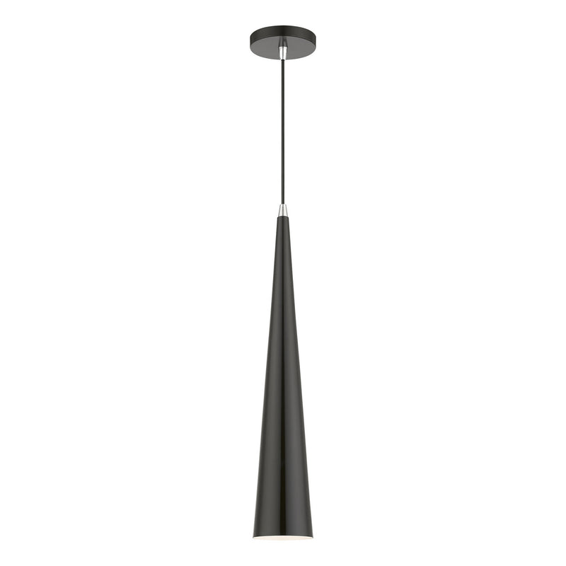 Livex Lighting 49631-68 One Light Pendant, Shiny Black w/Polished Chrome
