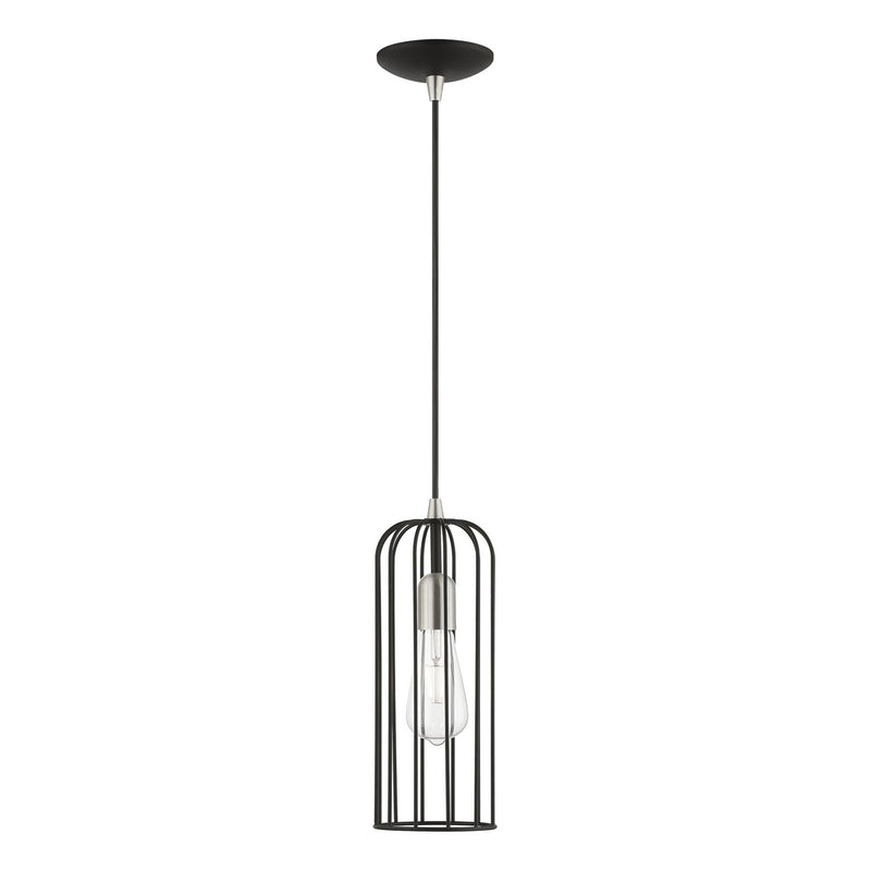 Livex Lighting 49713-04 One Light Pendant, Black w/Brushed Nickel