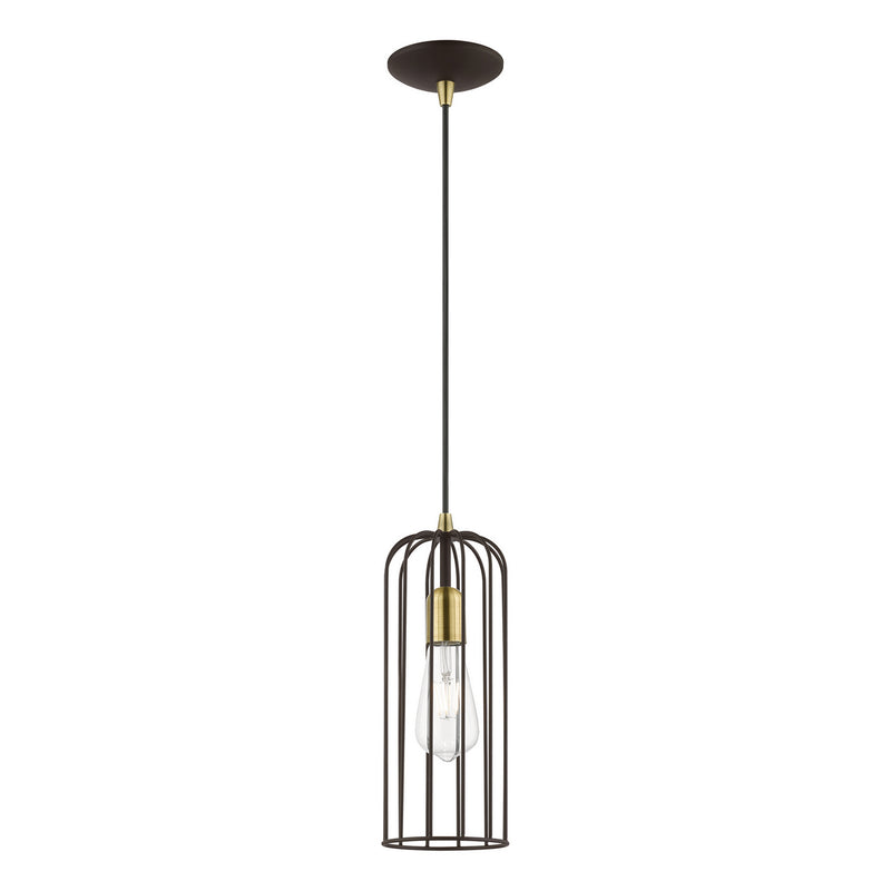Livex Lighting 49713-07 One Light Pendant, Bronze w/Antique Brass