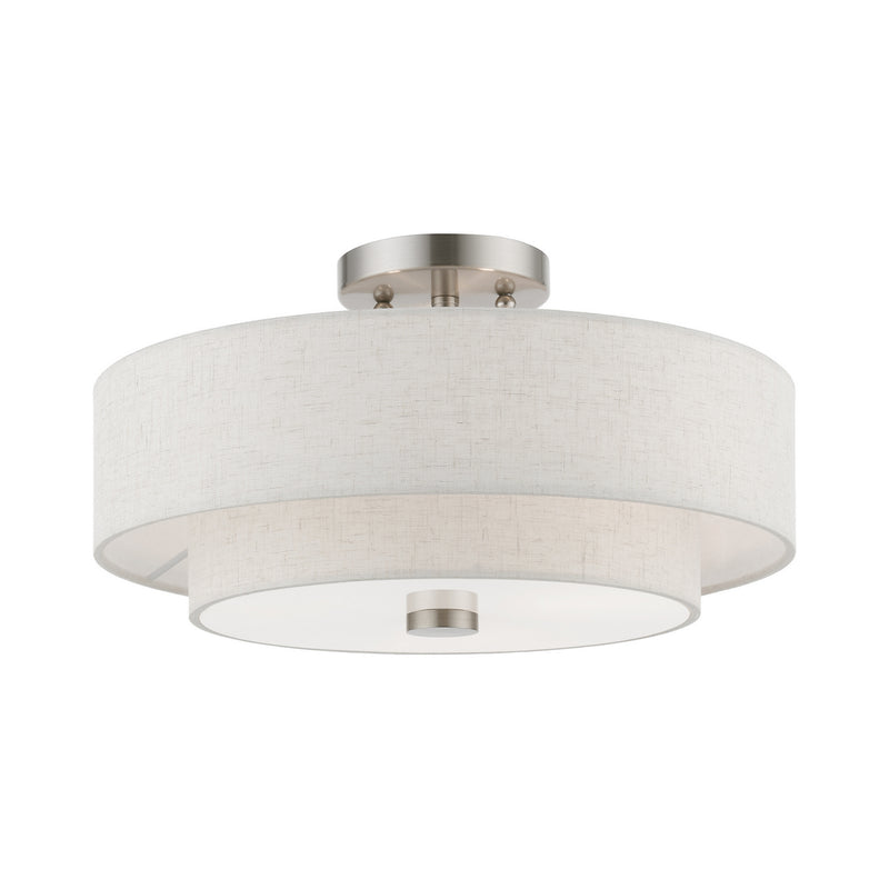 Livex Lighting 51084-91 Three Light Semi-Flush Mount, Brushed Nickel