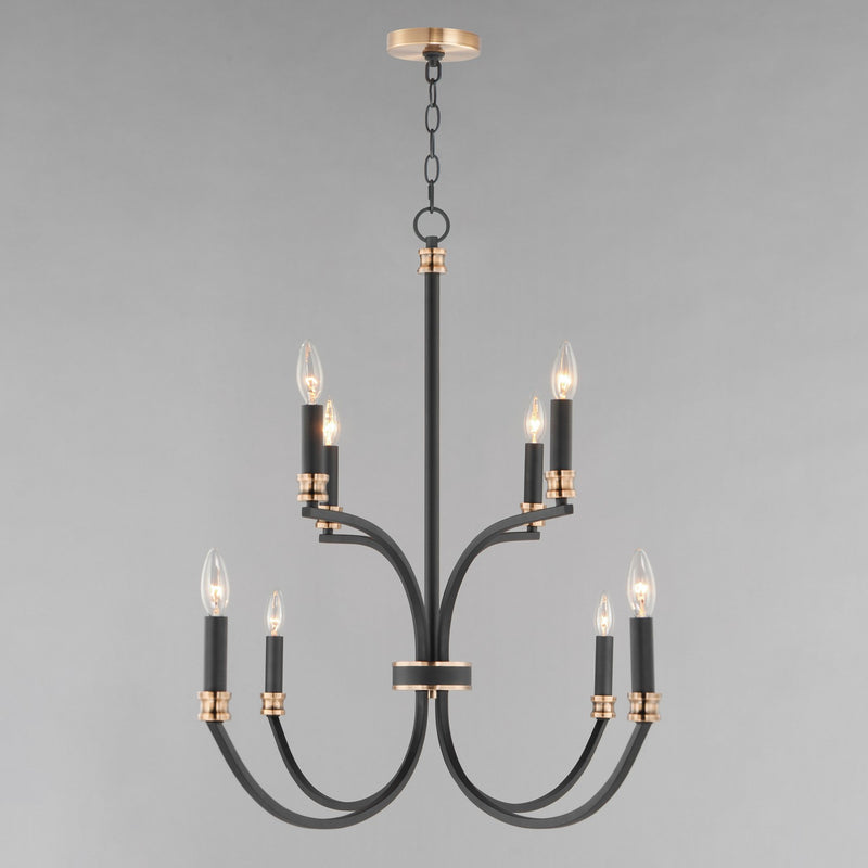 Maxim 11378BKAB Eight Light Chandelier, Black / Antique Brass