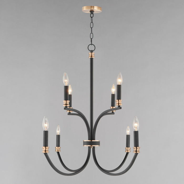 Maxim 11378BKAB Eight Light Chandelier, Black / Antique Brass