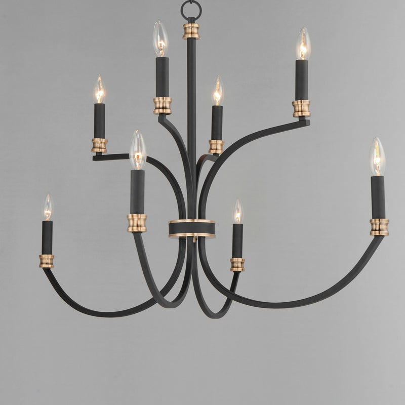 Maxim 11378BKAB Eight Light Chandelier, Black / Antique Brass