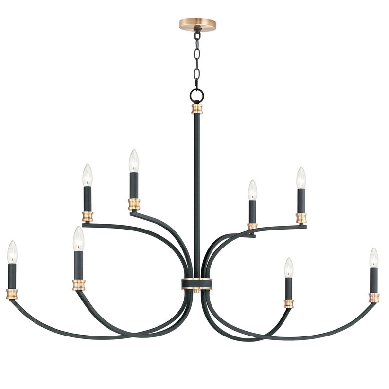 Maxim 11378BKAB Eight Light Chandelier, Black / Antique Brass