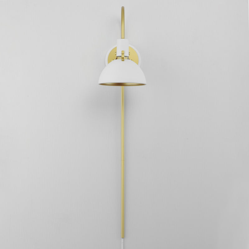 Maxim 12041WTSBR One Light Wall Sconce, White/Satin Brass