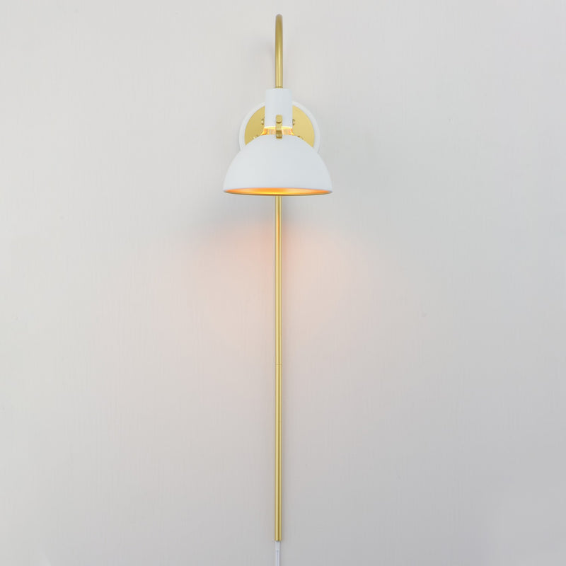 Maxim 12041WTSBR One Light Wall Sconce, White/Satin Brass