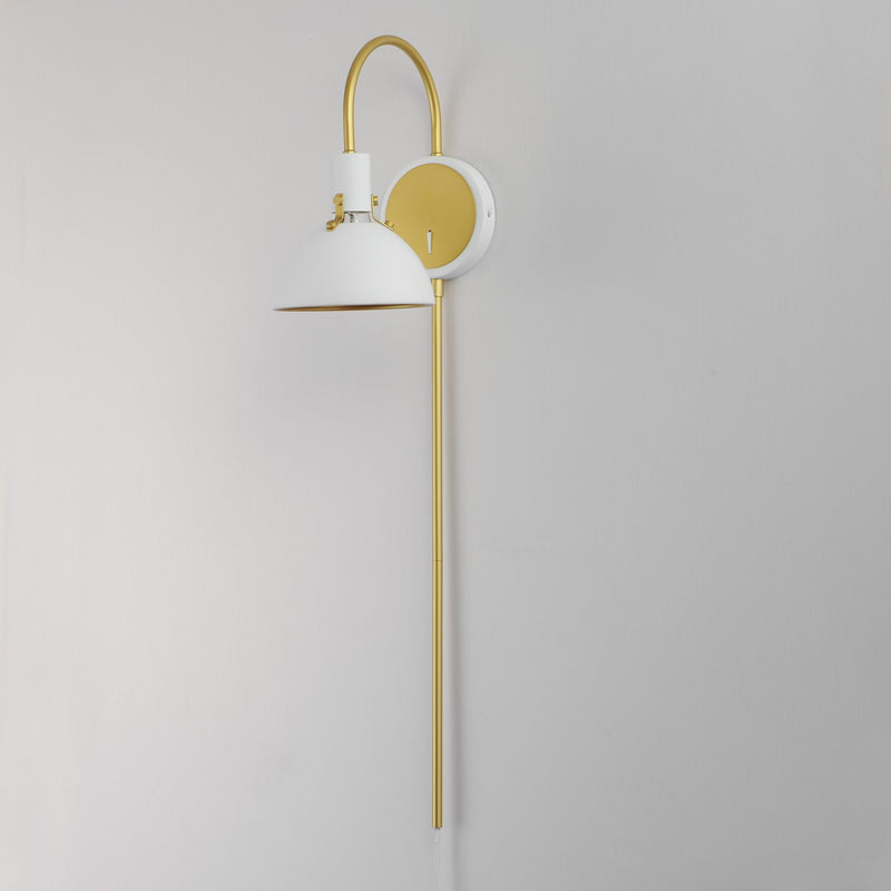 Maxim 12041WTSBR One Light Wall Sconce, White/Satin Brass