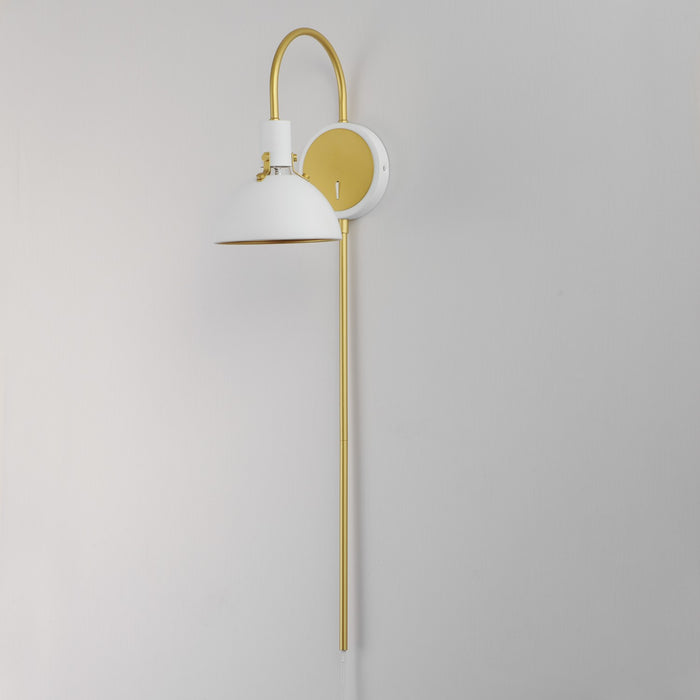 Maxim 12041WTSBR One Light Wall Sconce, White/Satin Brass