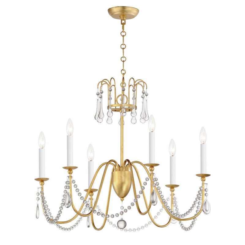 Maxim 12166GL/CRY Six Light Chandelier, Gold Leaf