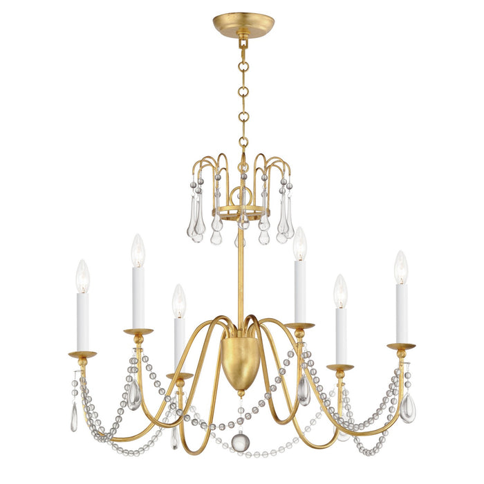 Maxim 12166GL/CRY Six Light Chandelier, Gold Leaf