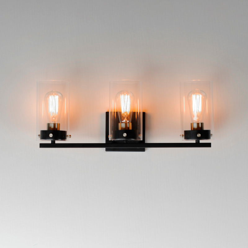 Maxim 12403CLBKSBR Three Light Bath Vanity, Black / Satin Brass