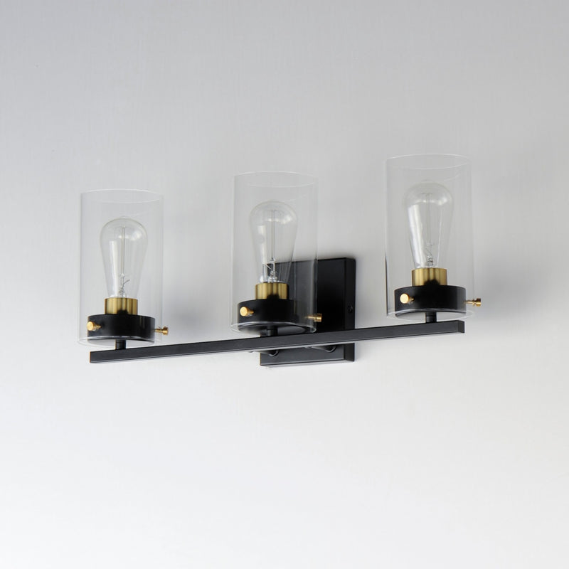 Maxim 12403CLBKSBR Three Light Bath Vanity, Black / Satin Brass