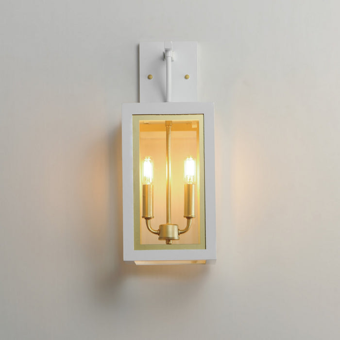 Maxim 30054CLWTGLD Two Light Outdoor Wall Sconce, White/Gold
