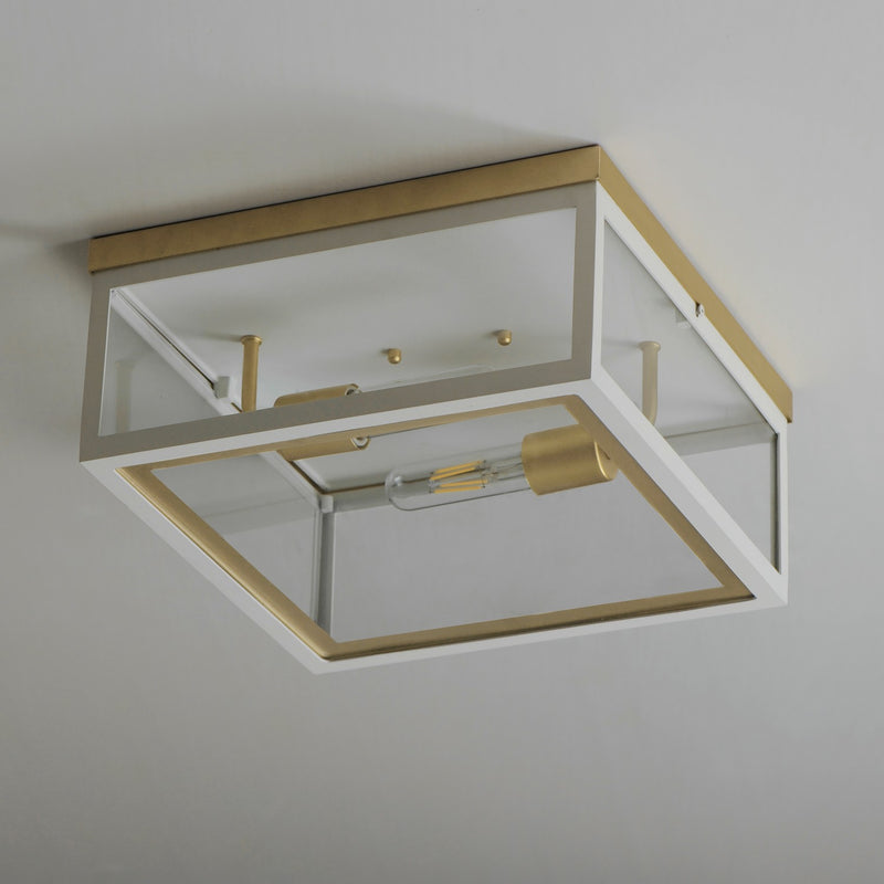 Maxim 30059CLWTGLD Two Light Outdoor Flush Mount, White/Gold