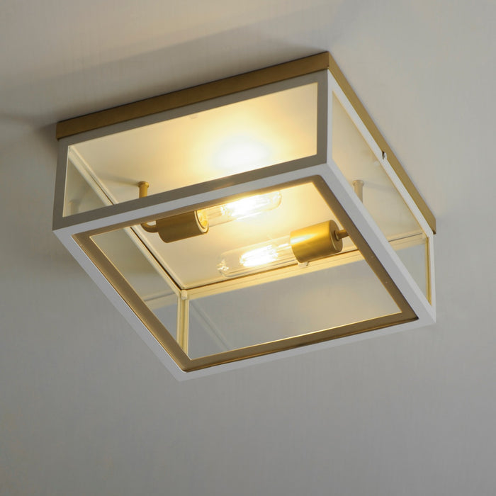 Maxim 30059CLWTGLD Two Light Outdoor Flush Mount, White/Gold
