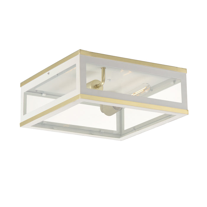 Maxim 30059CLWTGLD Two Light Outdoor Flush Mount, White/Gold