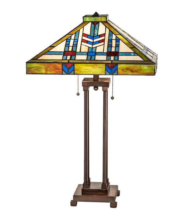 Meyda Tiffany 256043 Two Light Table Lamp, Mahogany Bronze
