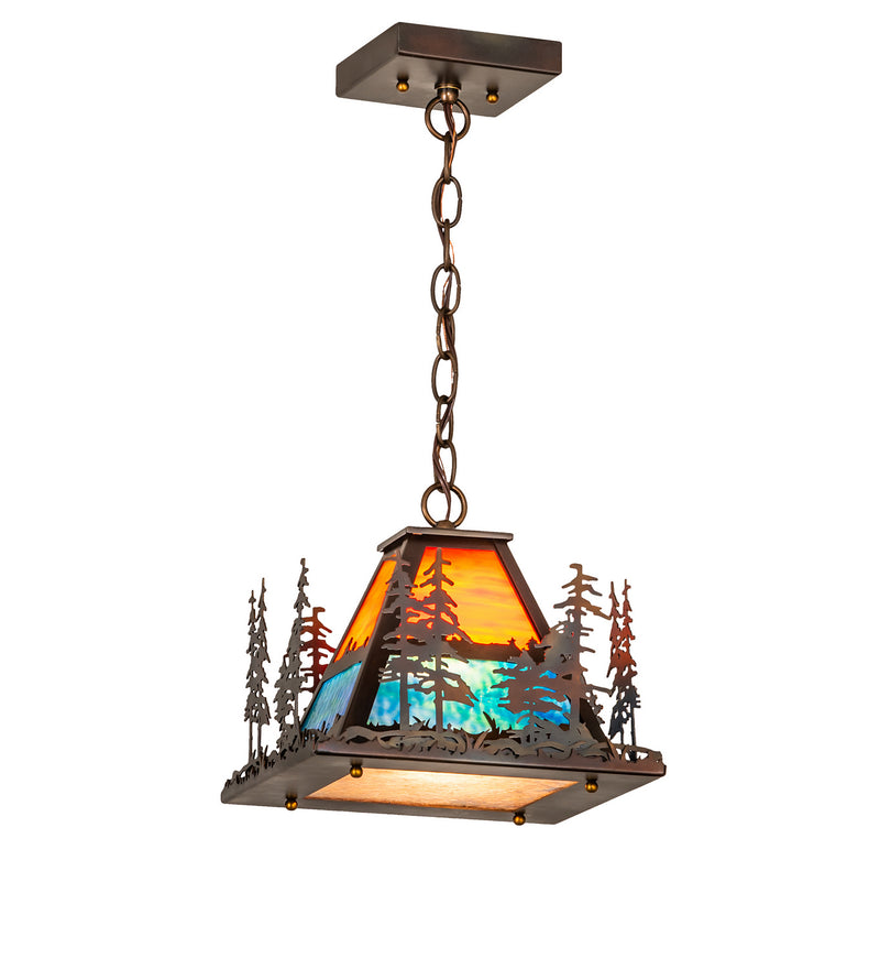 Meyda Tiffany 256256 One Light Pendant, Orange And Blue/Green Art Glass & Silver Mica