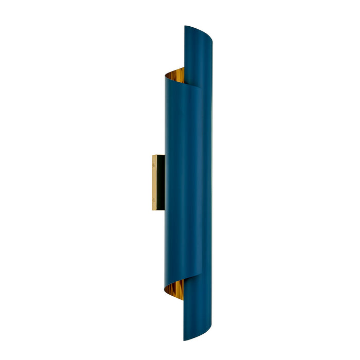 Kalco 514721PBN Two Light Wall Sconce, Matte Blue and Polished Brass