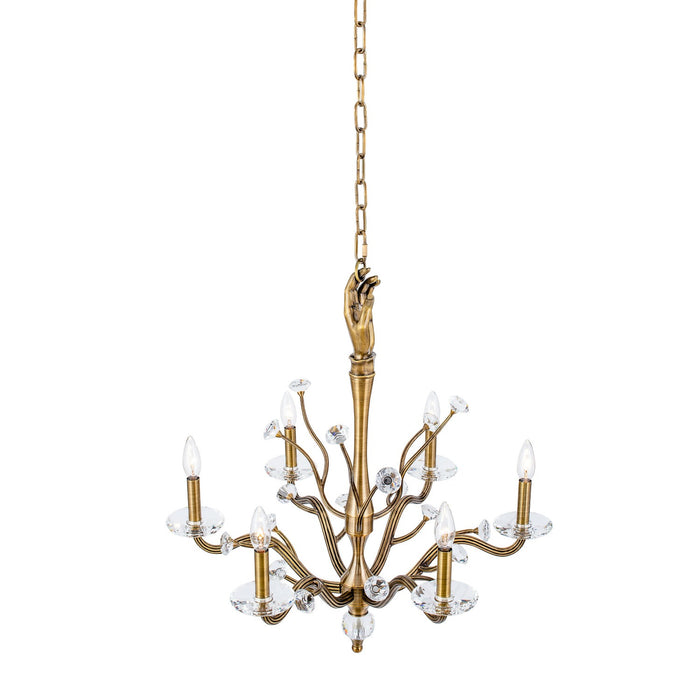 Kalco 517771HBR Six Light Chandelier, Historic Brass