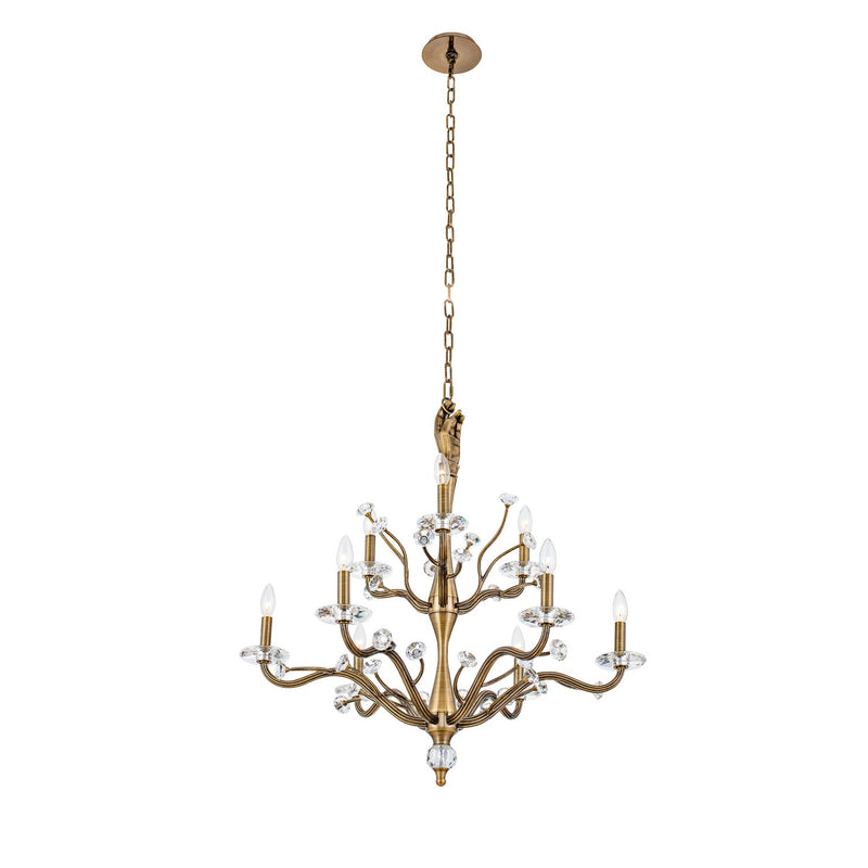 Kalco 517772HBR Nine Light Chandelier, Historic Brass