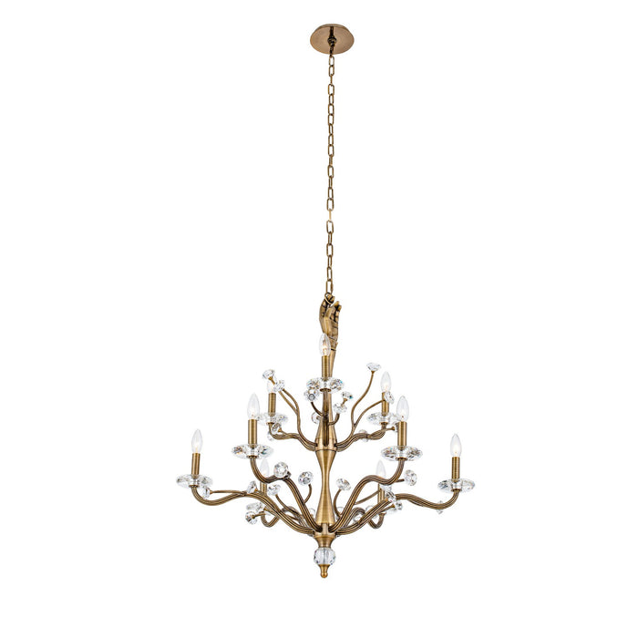 Kalco 517772HBR Nine Light Chandelier, Historic Brass