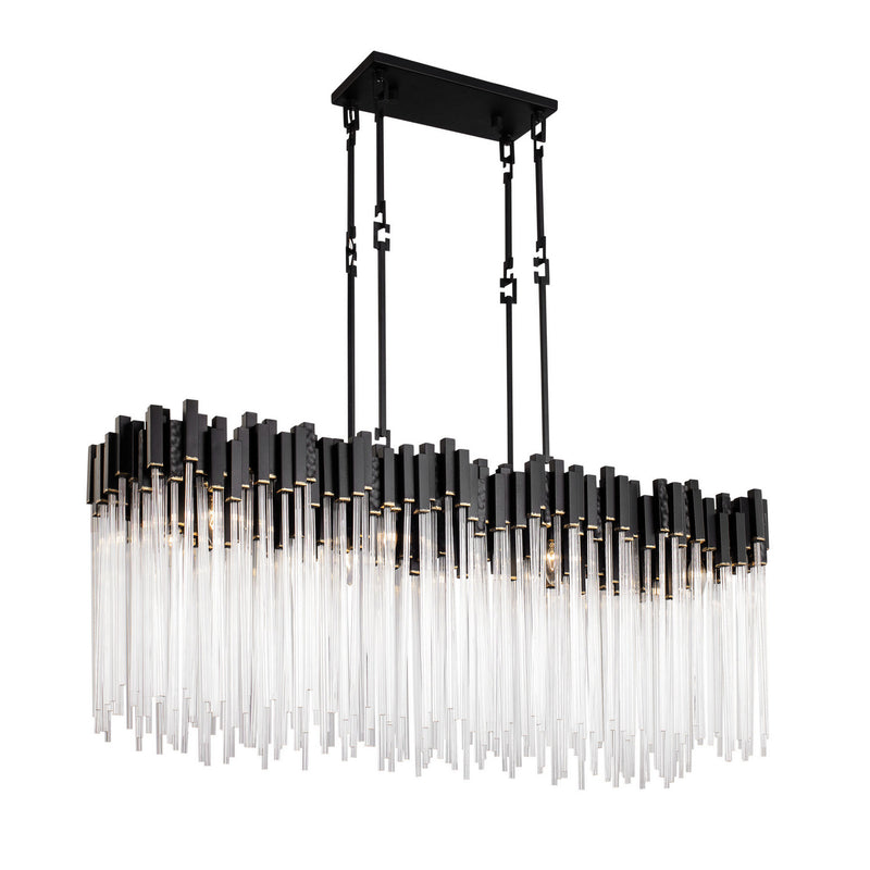 Varaluz 309N08MBFG Eight Light Linear Pendant, Matte Black/French Gold